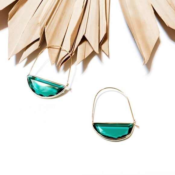 Green crystal earrings #550  - Picture 3 of 6